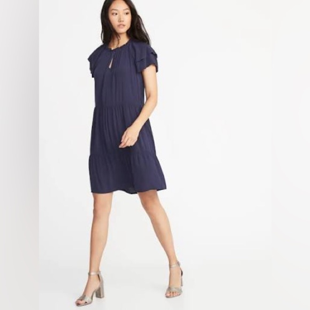 Old Navy High-Neck Ruffle-Trim Swing Dress for Women Lost at Sea Size L